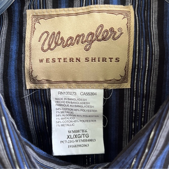 Vintage Wrangler  Western Dress Shirt Pearl Snap Men  XL/TG Metallic Silver Blue - Picture 4 of 11